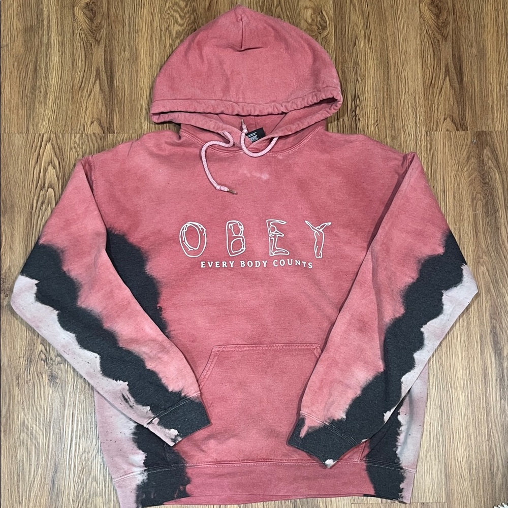 Obey Red and Black Tie-Dye Hoodie